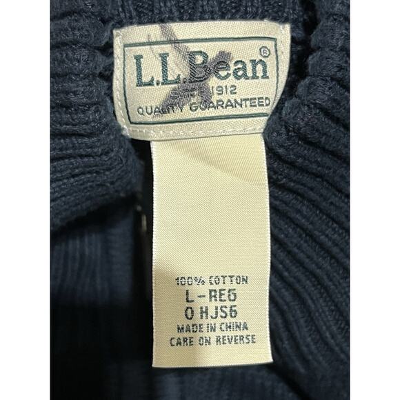 LL Bean Cardigan Sweater Mens Large Navy Blue Full Zip Mock Neck Classic - Picture 7 of 9